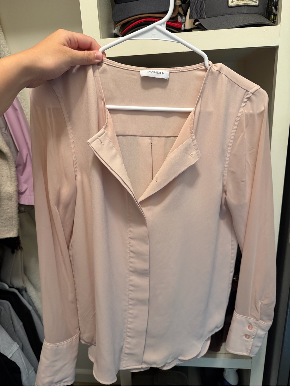Calvin Klein Long-Sleeve Blouse in Soft Blush